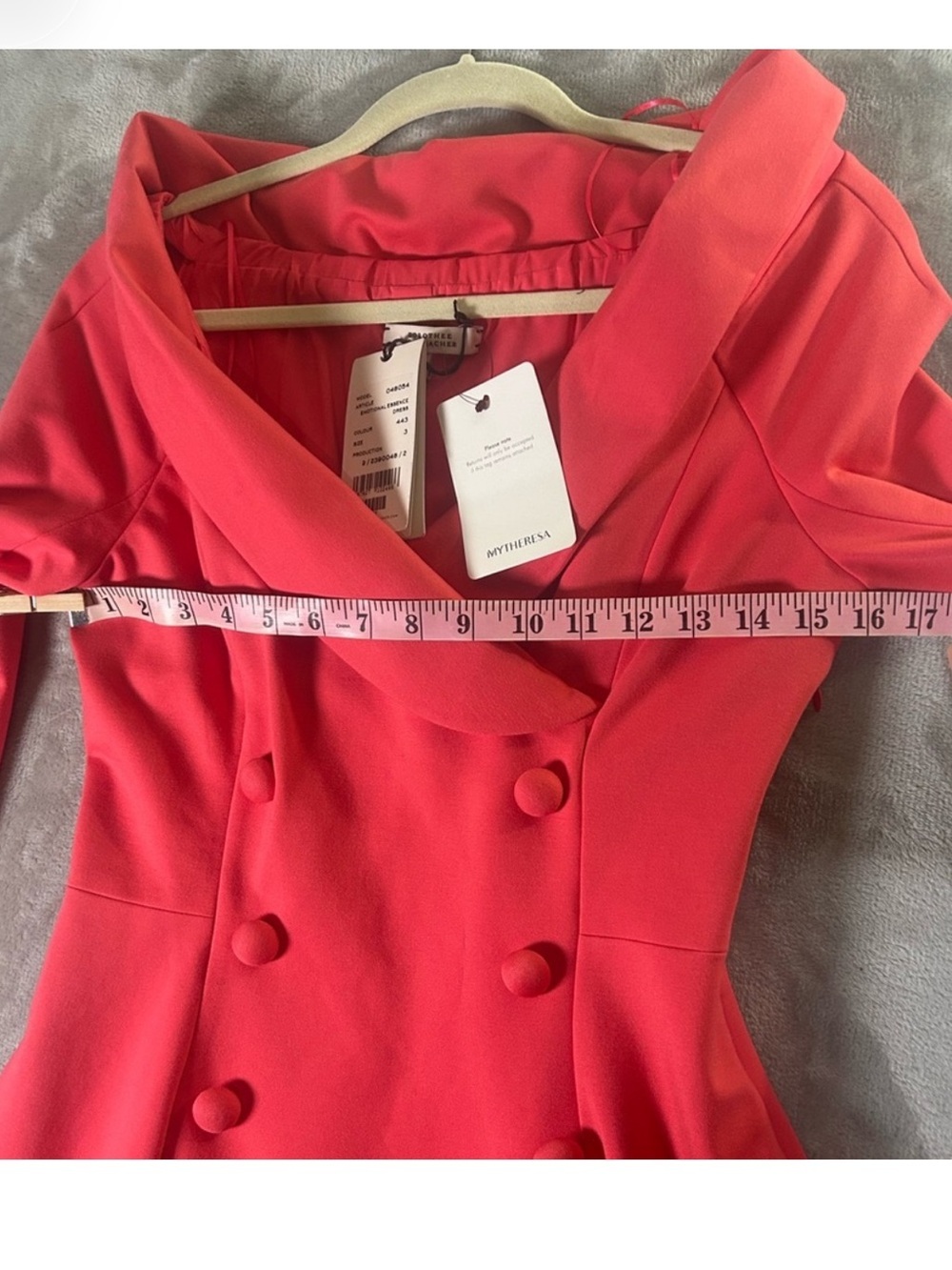 Dorothee Schumacher Off-Shoulder Coral Long-Sleeve Double-Breasted Midi Dress - Picture 13 of 16